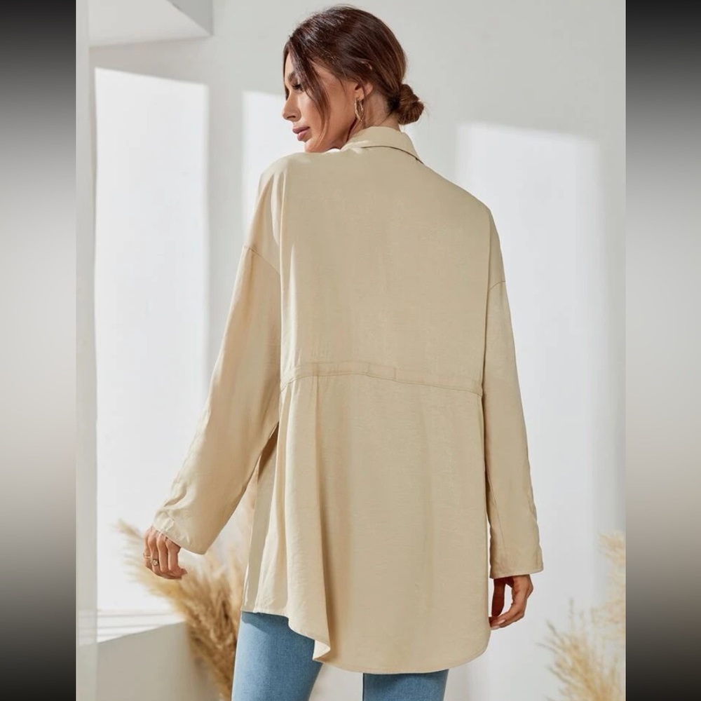 Drawstring waist flap detail longline shirt - Picture 3 of 5